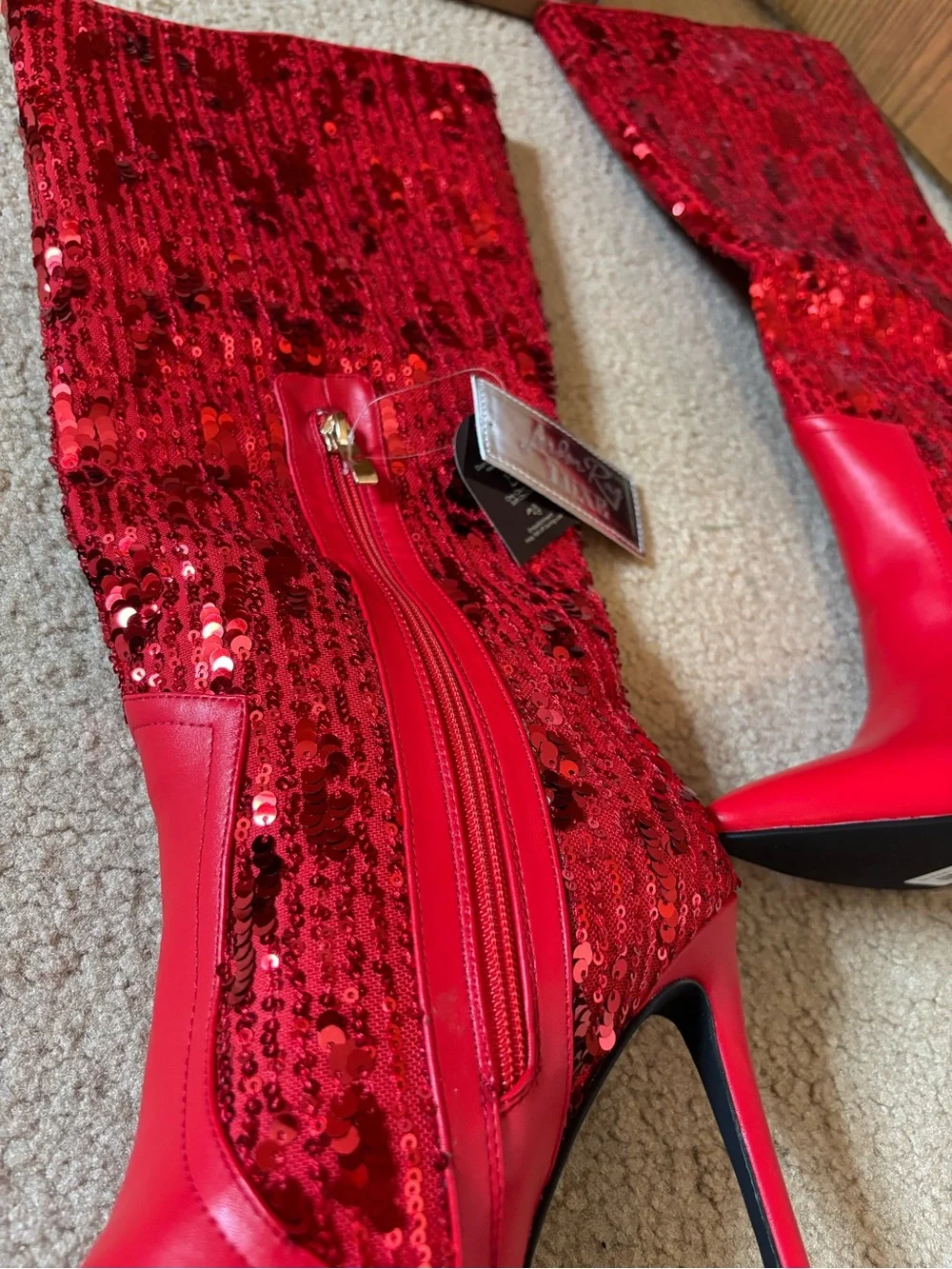 Red Sequin Over-the-Knee Stiletto Boots
